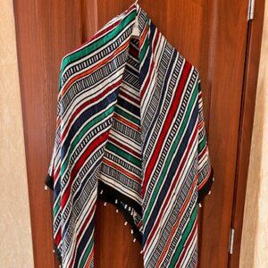 Diane Von Furstenberg Striped Multicolor Shawl Scarf with Beads